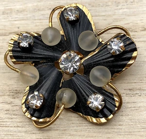 Spilla vintage metà secolo Austria smalto nero strass fiore atomica MCM spilla - Foto 1 di 5