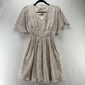 EXPRESS Dress Size 2XS Polka Dot Fit & Flare Mini Shirred Dolman Sleeve Pink - Picture 1 of 11