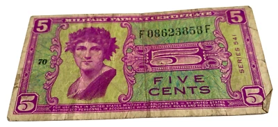 US Military Payment Certificate 5 Cents (1958-1961) Series 541- Circulated - Image 1 of 2