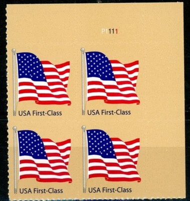 Flag On Tan Self-Adhesive Type Plate Block of 4 UR Plate P1111 MNH Scott 4130 - Image 1 of 2