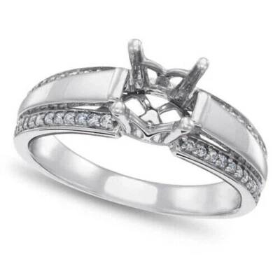 Обручальное кольцо из белого золота 14 карат с круглым полуобручальным бриллиантом 1/5 карата - Изображение 1 из 2