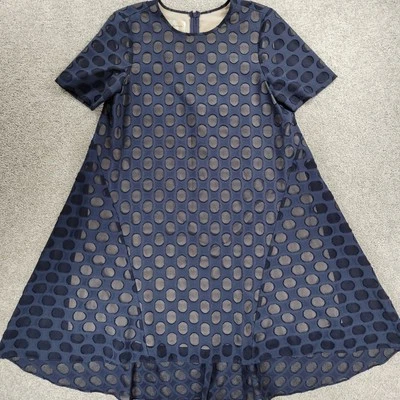 Donna Morgan Dress Womens 2 Navy Blue Polka Dot High Low Hem Sheer Lined Midi - Image 1 of 4