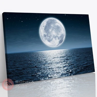 Ночное небо луна холст настенное искусство картина в рамке печать домашнего декора светящийся закат - Изображение 1 из 4