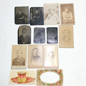Lote de 13 fotos antiguas de placa de acero tipo tinte retratos familiares coleccionables años 1880 - Imagen 1 de 3
