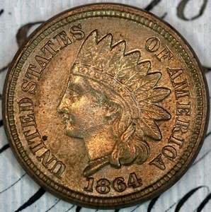1864 CN SOLID+ GEM BU MS INDIAN HEAD PENNY DC352 FROM MATTHEWS HOARD - Picture 1 of 4