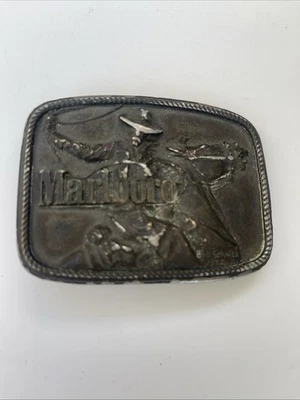 Vintage Marlboro Belt Buckle 1975 Solid Brass Philip Morris Inc - Image 1 of 3