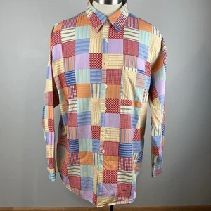 BOLD VTG J Crew XL pink red blue cotton plaid patchwork style long sleeve shirt - Picture 1 of 7