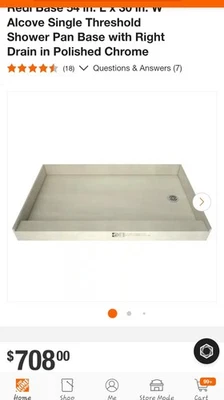 Redi Base 54英寸 L x 30 英寸 W Alcove单门槛淋浴盘底座。 Right Dra — 第 1/4 张图片