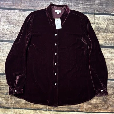 Top Jill Mujer Pequeño Pequeño Terciopelo Terciopelo Mezcla Seda Borgoña Abotonable Foto 1 de 4