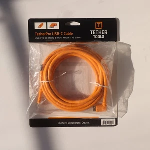 Tether Tools TetherPro USB-C to 3.0 Micro-B Right Angle Cable, 15', Orange - Picture 1 of 2