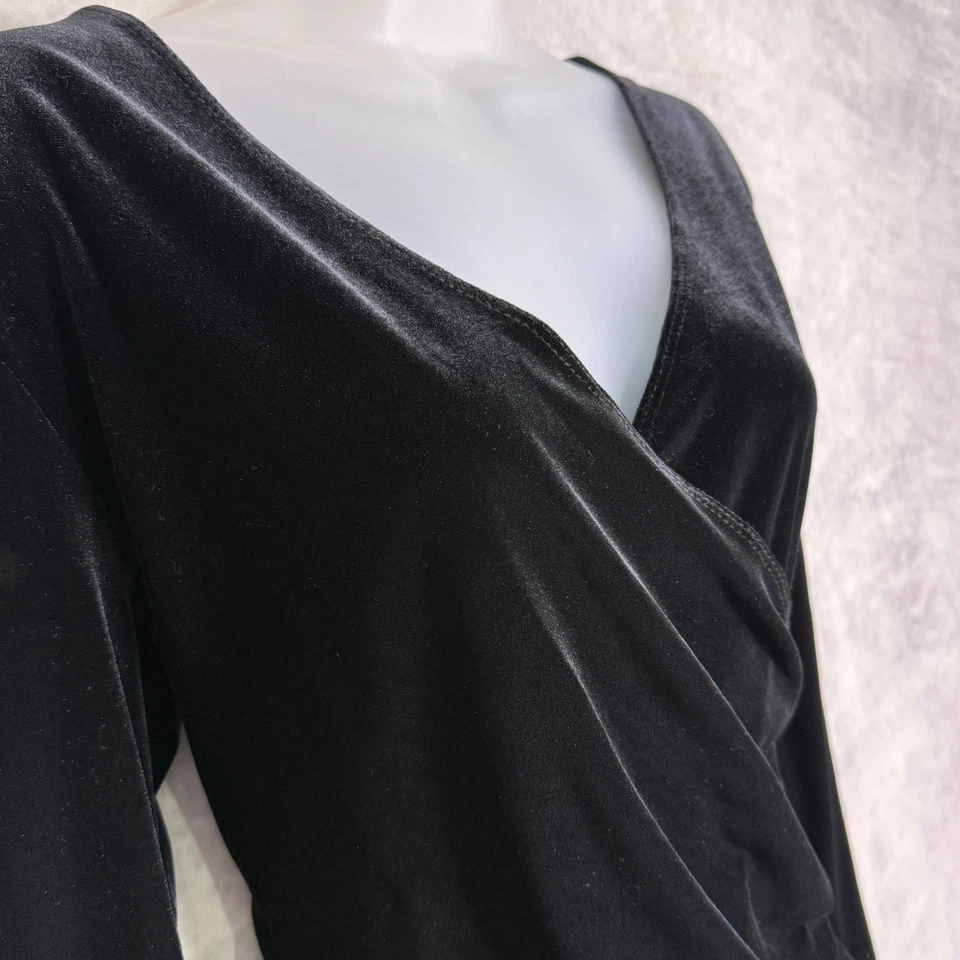 vtg y2k Dressbarn Black Velvet surplce Top Sz L witchy whimsigoth holiday vampy - Image 1 of 4
