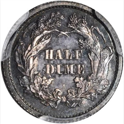 1865 PR64 PCGS 13.000 acuñado + ¡500 pruebas! ¡Fecha Real Guerra Civil! Media moneda de diez centavos sentada Foto 1 de 4