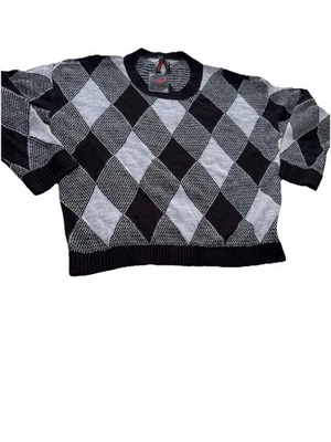 Yoki Women's Black Grey Check Fuzzy Argyle Sweater Size 2XL - Image 1 of 4