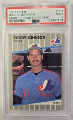 Fleer #381 1989 Randy Johnson Marlboro anuncio en marcador PSA 9 como nuevo error tarjeta de radiocontrol Foto 1 de 2