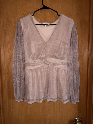 Nuevo Top Babydoll Maurices L Manga Larga Cuello en V Brillante Fiesta de Vacaciones Brillante Foto 1 de 3