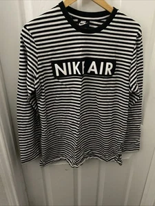 Nike Air Sportswear Long Sleeve Shirt Black And White Stripes - Men's Medium - Picture 1 of 6