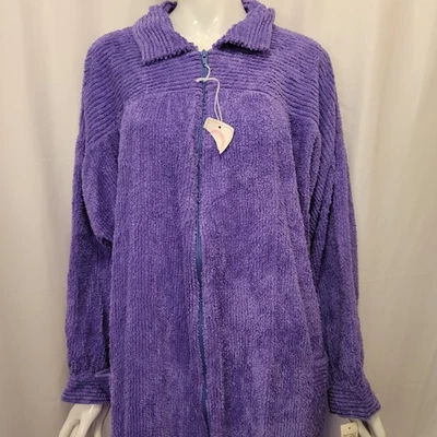 Herbcraft Bata Mujer 2X Púrpura Chenilla Casa Abrigo Cremallera Completa Años 60 70 Stan Herman Foto 1 de 4