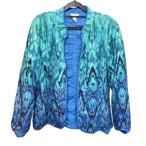 Chicos Jacke blau türkis abstrakter Druck gerafft vorne offen Damengröße 2 - Bild 1 von 10