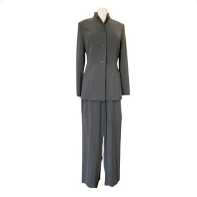 NUEVO SIN ETIQUETAS DE COLECCIÓN Y2K Kasper 2 piezas Pantalones Verde Oliva Traje Chaqueta Larga Cuello Mandarín 6 Foto 1 de 4