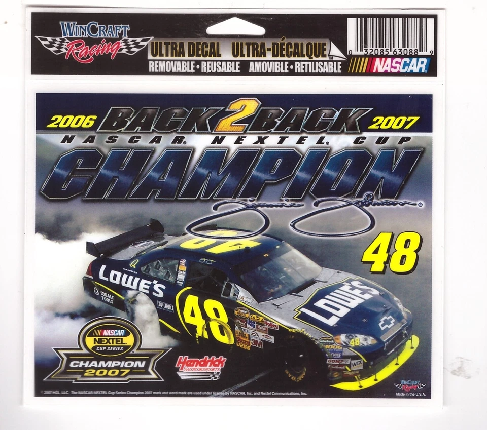 DE COLECCIÓN WINCRAFT #48 JIMMIE JOHNSON 2006/2007 BACK TO BACK CHAMPION ULTRA CALCOMANÍA Foto 1 de 1