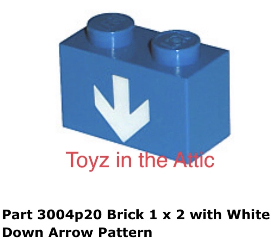 Lego 1x 3004p20 Blue Brick 1 x 2 with White Down Arrow Pattern 6927 Nm/Mt New - Image 1 of 1