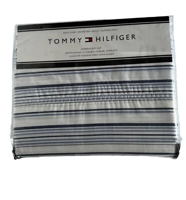 Tommy Hilfiger 床单套装大号棉 + 聚酯纤维蓝色和白色  — 第 1/4 张图片