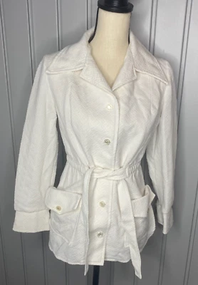 Chaqueta de poliéster de punto doble vintage de los años 70 para mujer talla grande blanca con botones cierre de corbata Foto 1 de 4