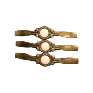 Vintage Amerock Drawer Pulls Brass Porcelain Set Of 3 - Picture 1 of 2