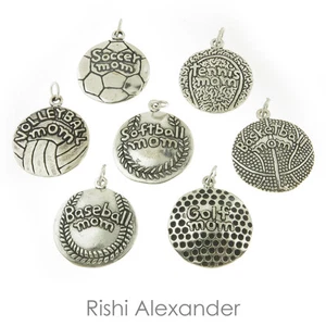 925 Sterling Silver Sports Mom Charms Made in USA - Picture 1 of 2