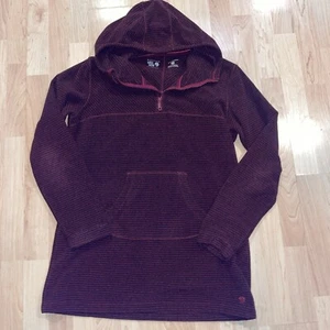 Mountain Hardwear Fleece Hoodie Tunic Style Pullover Womens Large Long Wine - Picture 1 of 5