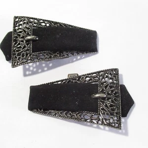 Vintage Shoe Clips Velvet and Metal Black - Picture 1 of 2