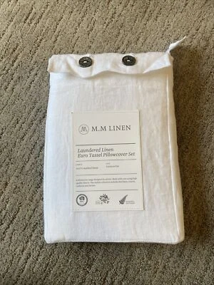 M.M LINEN Pillowcase Pair Set Laundered Linen Euro Tassel White New - Изображение 1 из 4