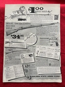 Rifle Mauser argentino modelo 1909 modelo Golden State Arms Corp 1959 impreso vintage - Imagen 1 de 7
