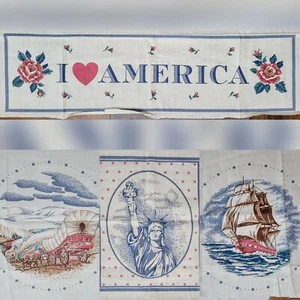 Vintage I Love America Nave-Statua della Libertà-Coperto Carro Tessuto 20" x 44" - Foto 1 di 13