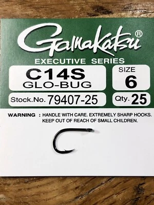 GAMAKATSU C14S GLO BUG EGG HOOK. U PICK SIZE. FLY TYING SALMON, STEELHEAD. BLACK - Image 1 of 2