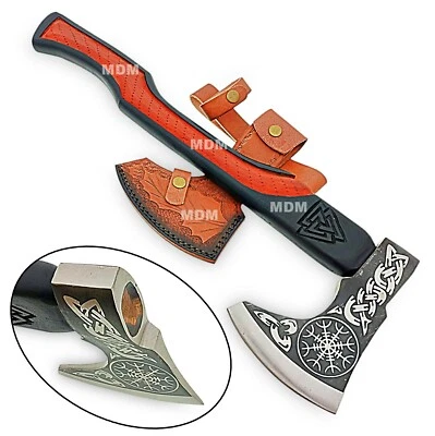 Hacha Vikinga, Hacha de Acero de Alto Carbono Grabada a Mano Personalizada con Funda de Cuero Foto 1 de 4