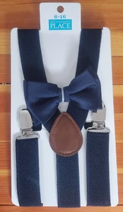The Children's Place 6-16 Navy Blue Suspenders & Bow Tie 2 Piece Set NEW! - Picture 1 of 3