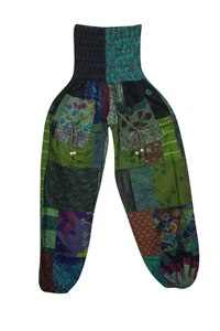 Boho Gypsy Hippy Green Harem Pant Loose Patchwork Cotton Loose Pants S/M