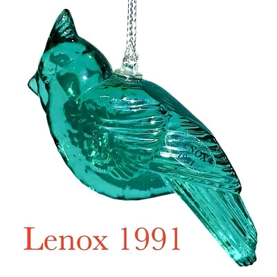 Vintage Lenox Crystal GREEN Cardinal BIRD Christmas Ornament 1991 RARE - Image 1 of 4