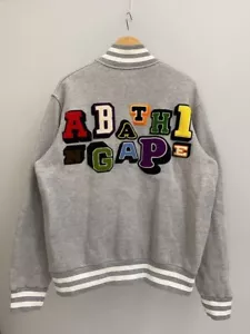 Bape OG Nigo APE Logo Varsity A Bathing Ape Jacket Grey L - Picture 1 of 5