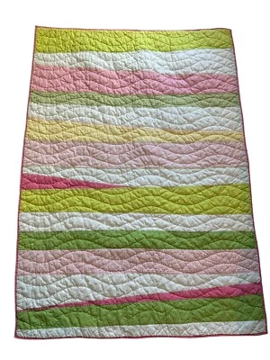 Edredón a rayas Pottery Barn para niños bebé niño infantil rosa verde amarillo 34x48 Foto 1 de 4