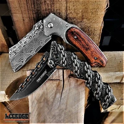 2 PC Huntsman COMBO SET TAC-FORCE STEEL CHAIN DESIGN Combat Pocket Knife + BUCKS - Image 1 of 4