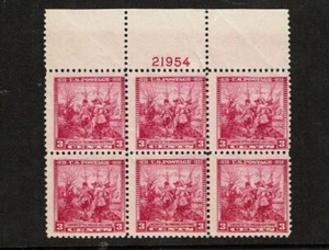 1938 U.S. COMMEMS 3c SWEDES-FINNS Plt#BLK of 6 Sc#836 M/NH/OG Pristine - Picture 1 of 1