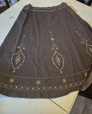 NWT - Two Star Dog Linen/Cotton Brown Beaded Skirt - XL - Image 1 of 4