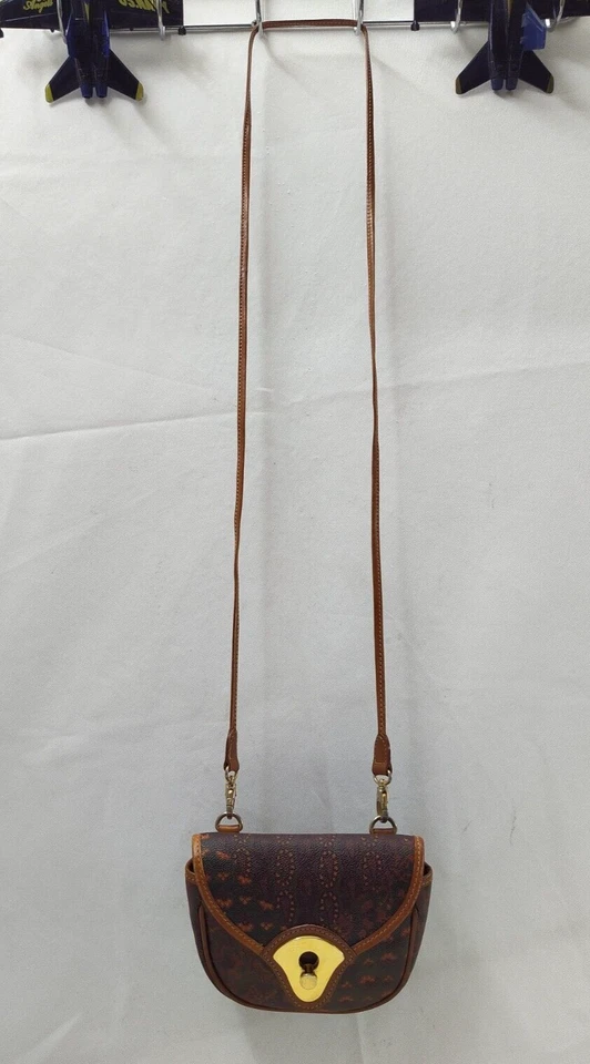Bolso Bandolera Pequeño ESCADA Cuero Recubierto Marrón Tono Dorado Hebilla Cierre Solapa Foto 1 de 4