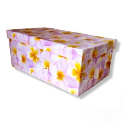 Y2K small magenta purple-pink white yellow frangipani flower-theme storage box  - Image 1 of 4