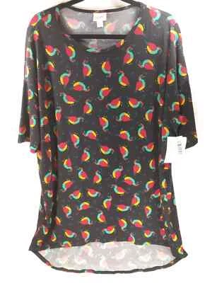 NUEVO CON ETIQUETAS Camisa túnica informal LuLaRoe Irma para mujer talla L negra con patrón geométrico de aves Foto 1 de 4