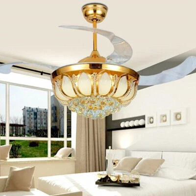 Crystal Ceiling Fan Light Lotus Petal LED Chandelier Lighting Fixtures Home Lamp - Image 1 of 4