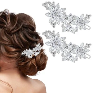 2 Pcs Rhinestone Hair ClipsSilver Barrettes for WomenFancy Hair Clips for Wom... - Picture 1 of 8