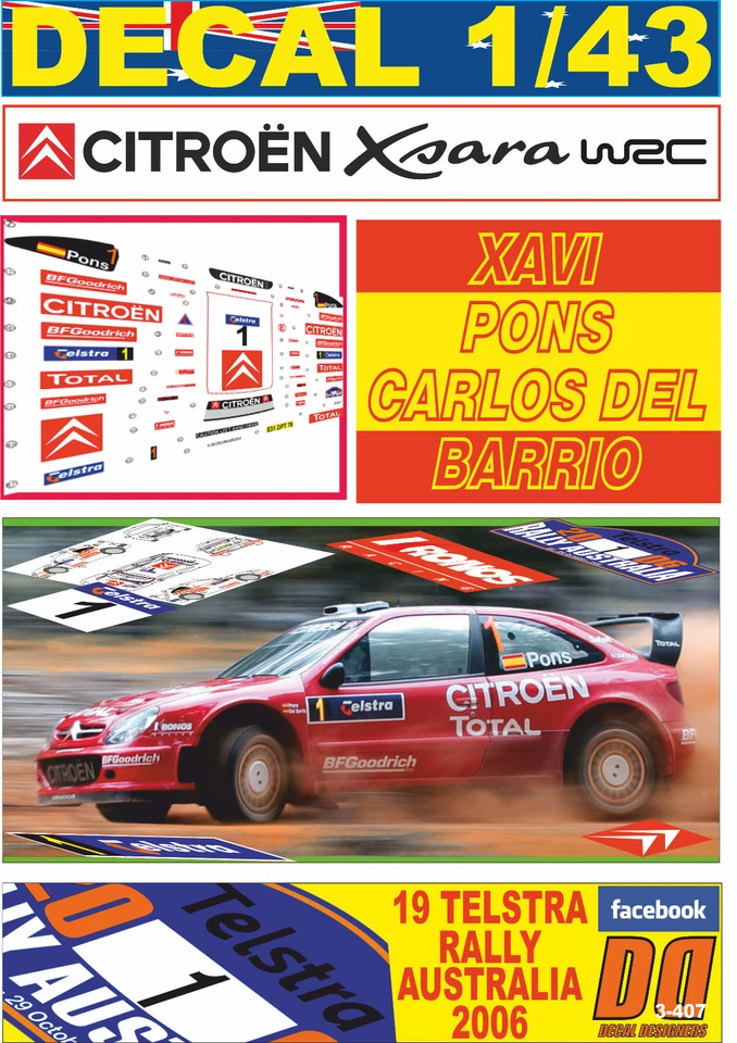 DECAL 1/43 CITROEN XSARA WRC XAVI PONS R.AUSTRALIA 2006 4th (12) - Image 1 of 1